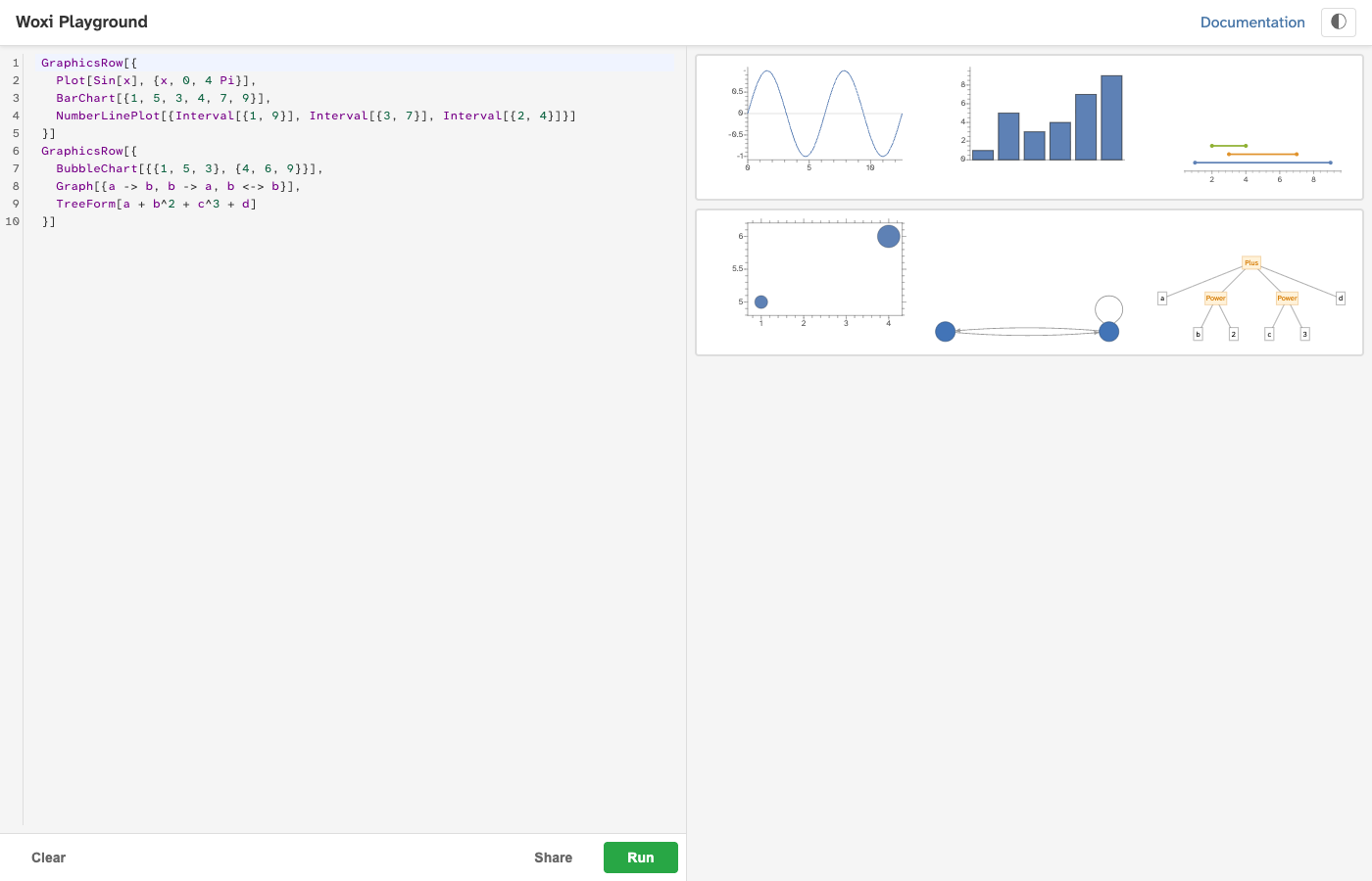 Extended Woxi playground with side-by-side editor and graphics output